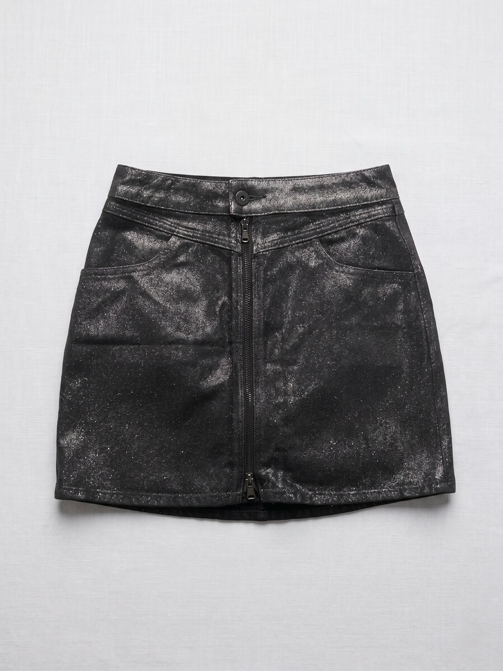 NWT PAIGE Janine Black Shimmer Front Zip Mini Skirt